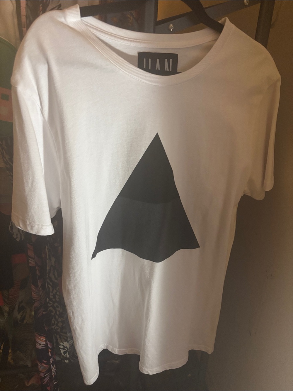 White Short-Sleeve Graphic Tee with Black Triangle